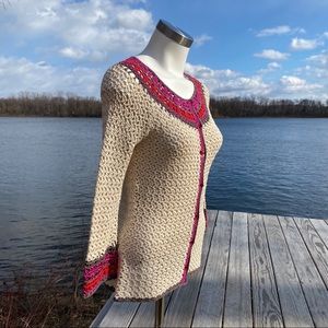 Sigrid Olsen cream pink silk cardigan sweater